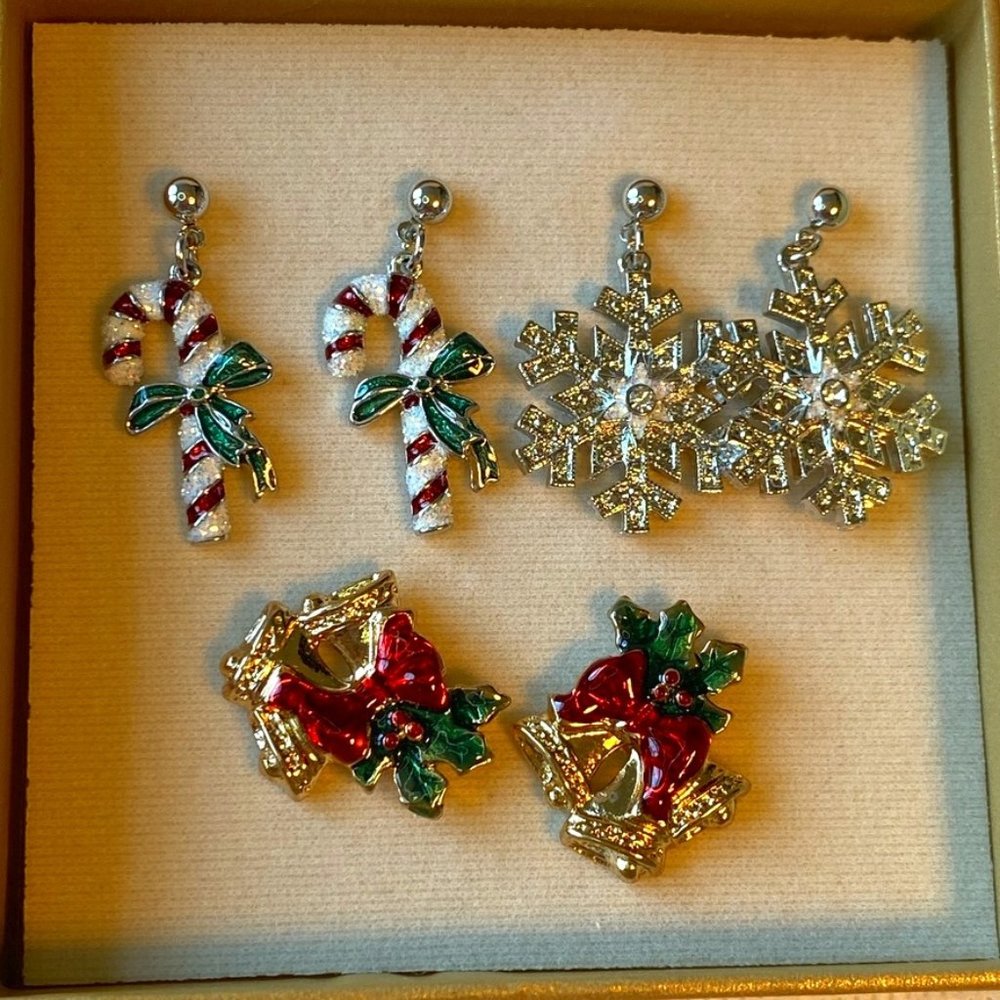 Christmas Earrings - Candy Cane, Snowflake, Bells (Set of 3)